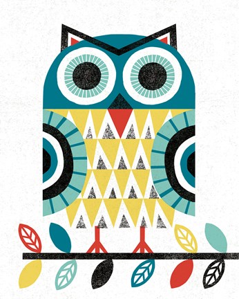 Framed Folk Lodge Owl V2 Teal Print