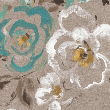 Framed Brushed Petals III Teal Print