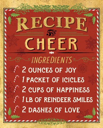 Framed Holiday Recipe I Gold and Red Print