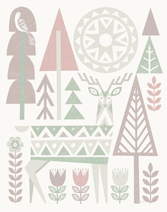 Framed Folk Lodge Deer I Hygge Print