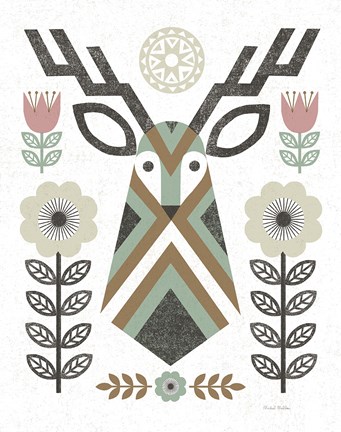 Framed Folk Lodge Deer II Hygge Print