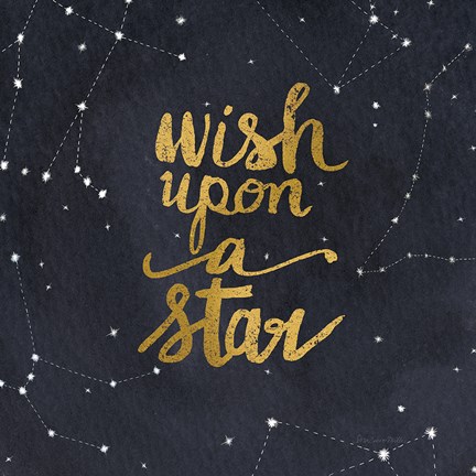 Framed Starry Words Gold - Wish Upon A Star Print