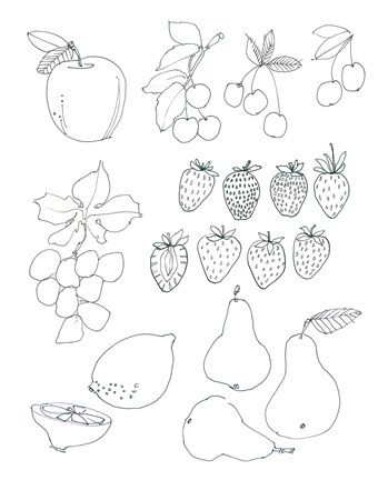 Framed Line Art Fruits Print