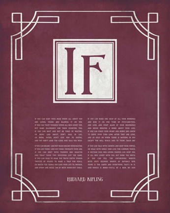 Framed If by Rudyard Kipling - Ornamental Border Red Print