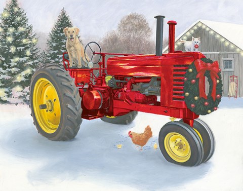 Framed Christmas in the Heartland III Red Tractor Print