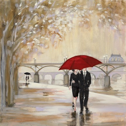 Framed Romantic Paris III Red Umbrella Print