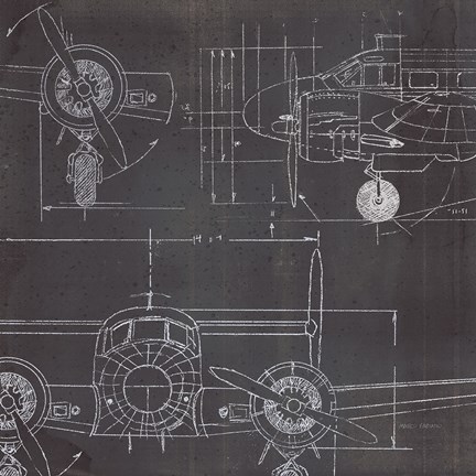 Framed Plane Blueprint III No Words Post Print