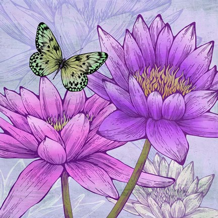 Framed Nympheas and Butterflies (detail) Print