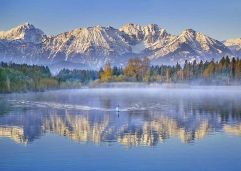 Framed Allgaeu Alps and Hopfensee lake, Bavaria, Germany Print