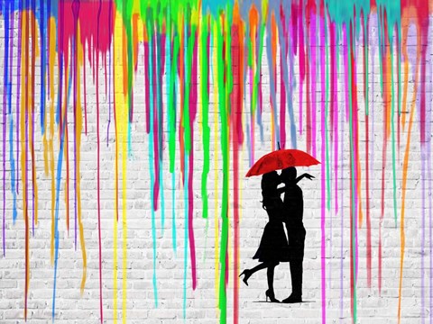 Framed Romance in the Rain Print