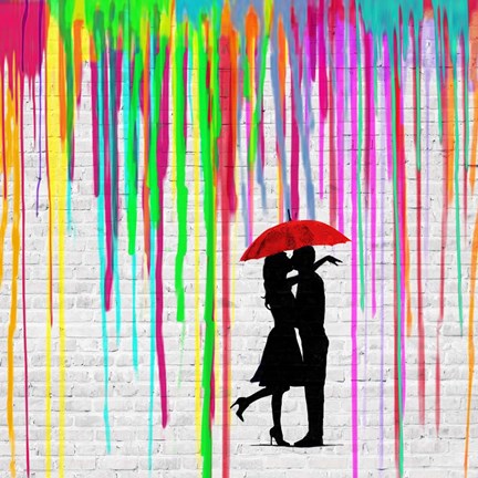Framed Romance in the Rain (detail) Print