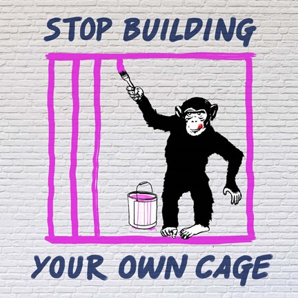 Framed Chimp in Cage Print