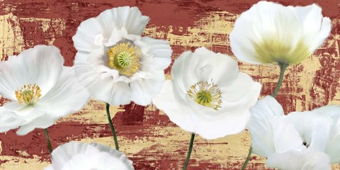 Framed Washed Poppies (Red &amp; Gold) Print