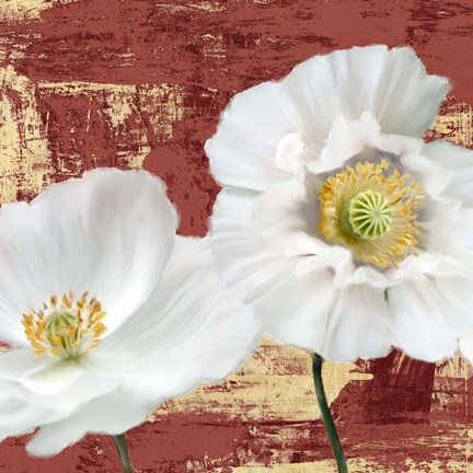 Framed Washed Poppies (Red &amp; Gold) I Print