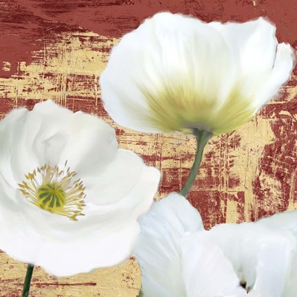 Framed Washed Poppies (Red &amp; Gold) II Print