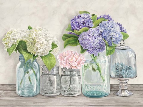 Framed Flowers in Mason Jars (detail) Print