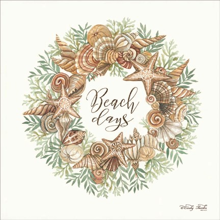 Framed Beach Days Shell Wreath Print
