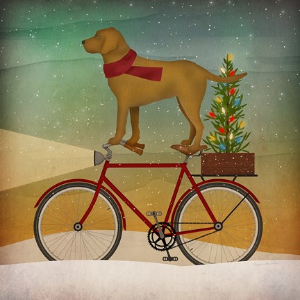 Framed Yellow Lab on Bike Christmas Print