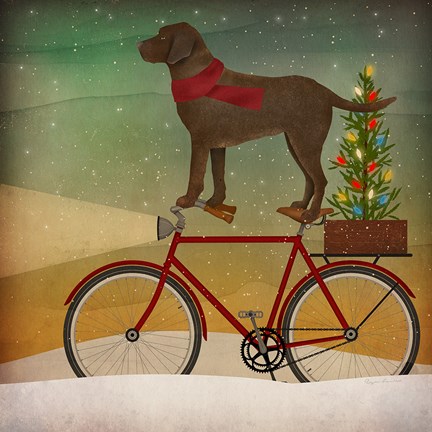 Framed Brown Lab on Bike Christmas Print