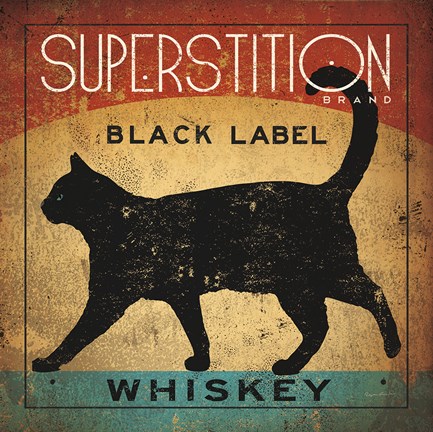 Framed Superstition Black Label Whiskey Cat Print