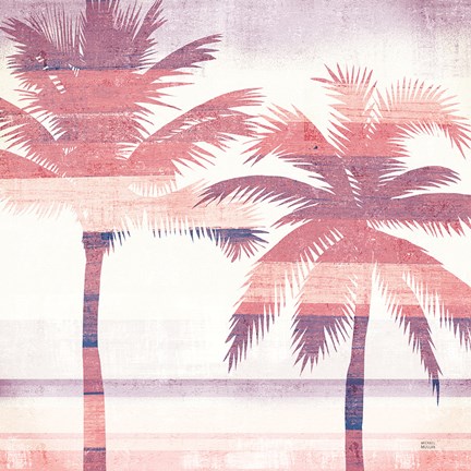 Framed Beachscape Palms III Pink Purple Print