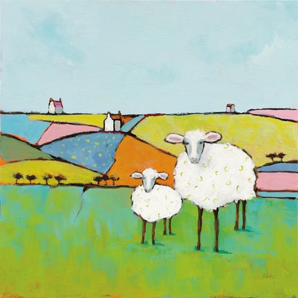 Framed Sheep in the Meadow Print