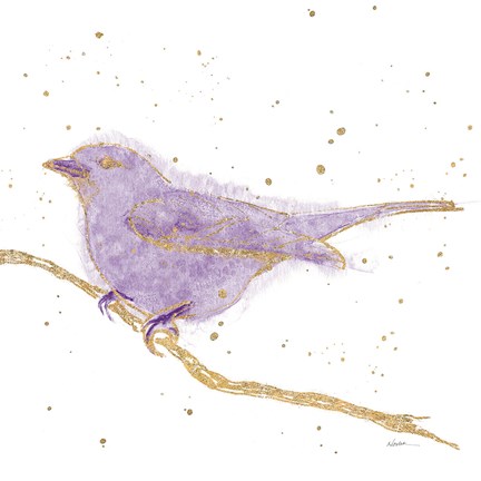 Framed Gilded Bird I Lavender Print