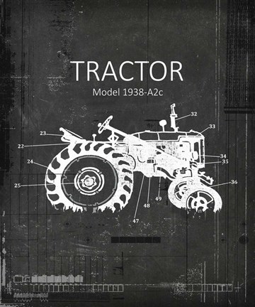Framed Industrail Farm Tractor Blue Print BW4 Print
