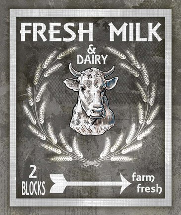 Framed Farm Sign Fresh Milk 1 Print