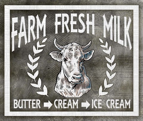 Framed Farm Sign Fresh Milk 2 Print