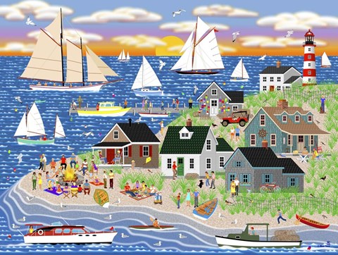 Framed Beach Bonfire Gathering Print