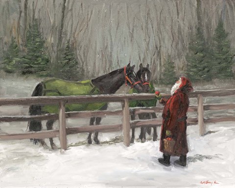 Framed Santa with Horses Print