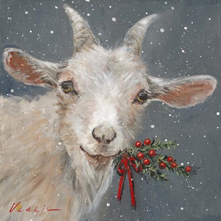 Framed Goat with Holly Print