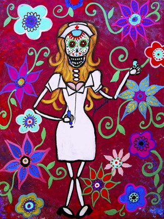 Framed Dia De Los Muertos Nurse Long Blond For Prints Print