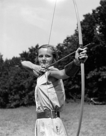 Framed 1930s Girl with Bow and Arrow Print