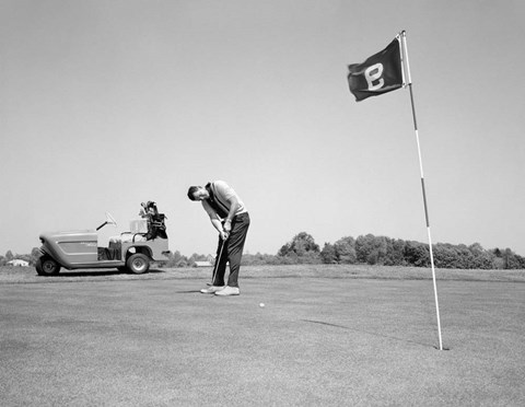 Framed 1960s Man Playing Golf Putting Print