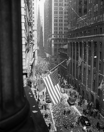 Framed 1940s 1945 Aerial View Of Ve Day Celebration In Nyc Print