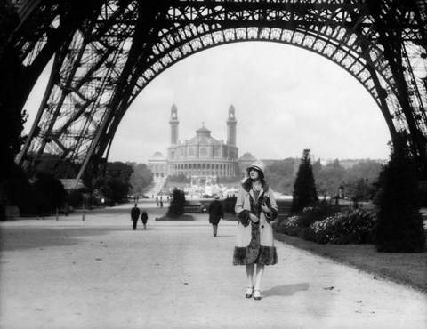 Framed 1920s Woman Walking Under The Eiffel Tower Print
