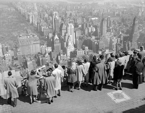 Framed 1940s Tourists Standing On Top Of A Building Print