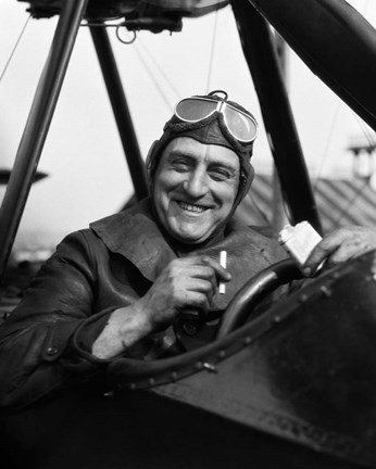 Framed 1920s Smiling Man Pilot In Cockpit Of Airplane Print