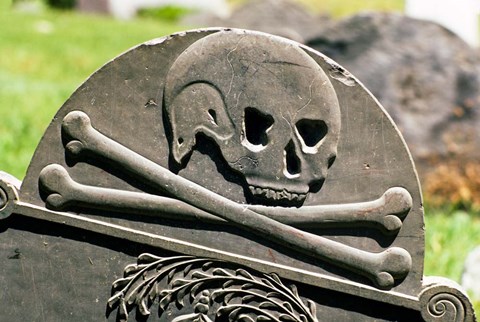 Framed Skull And Crossbones Carved On Tombstone Print