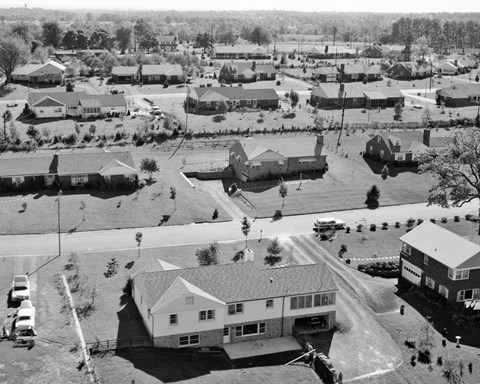 Framed 1950s 1960s Aerial View Of Suburban Housing Print