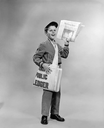 Framed 1950s Shouting Newsboy Print