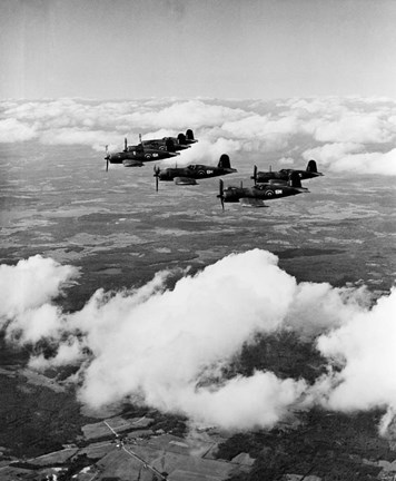 Framed 1940s 6 Navy Corsairs Above The Clouds Print