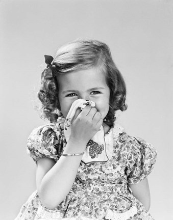 Framed 1940s Little Girl Blowing Her Nose Print
