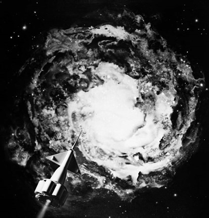 Framed 1950s 1960s Recreation Of Space Rocket Print