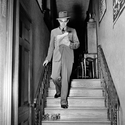 Framed 1930s 1940s Accident About To Happen Man Walking Print