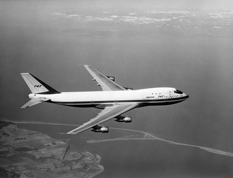 Framed 1960s Boeing 747 In Flight Print