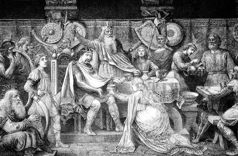 Framed Engraving Of Medieval English Feast Print