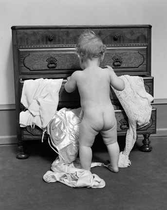 Framed 1930s Rear End View Of Naked Baby Print